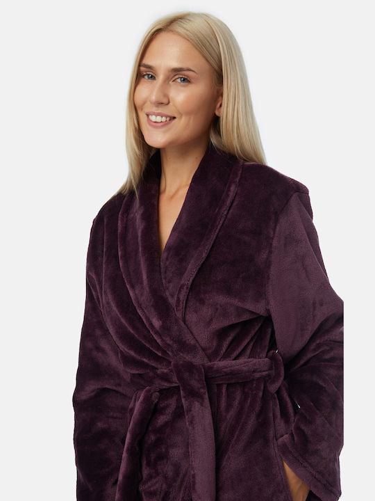 Minerva Winter Damen Vlies Bademantel Purple