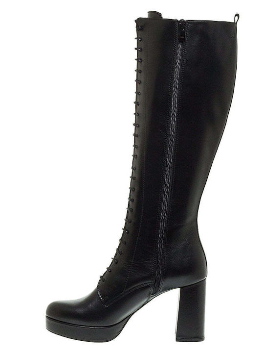 Mourtzi Leather Women's Boots with Zipper Black