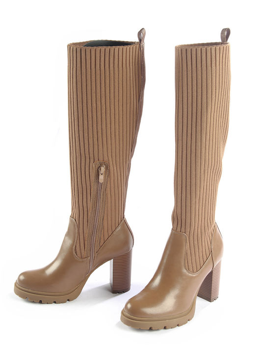 Damenstiefel mit hohem Absatz Beige