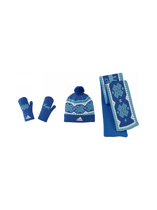 adidas Kids Beanie Set with Scarf & Gloves Knitted Blue