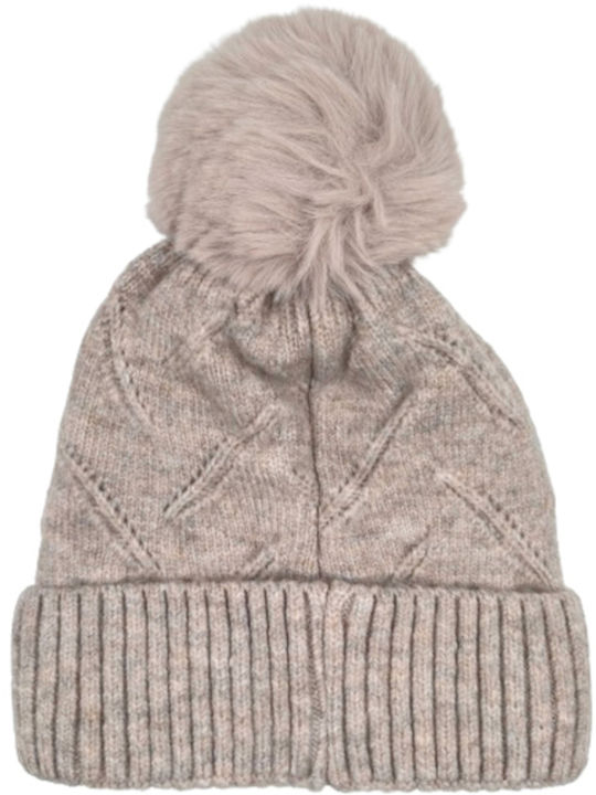 Verde Pom Pom Beanie Beanie Knitted in Beige color