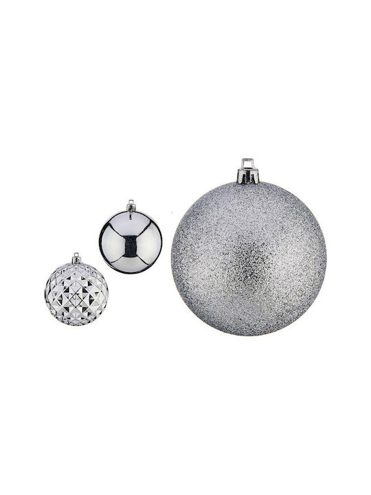 Hanging Ball Ornament Ornament Plastic Silver 8cm Set 3pcs