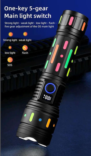 Rechargeable Flashlight LED with Maximum Brightness 4000lm Black