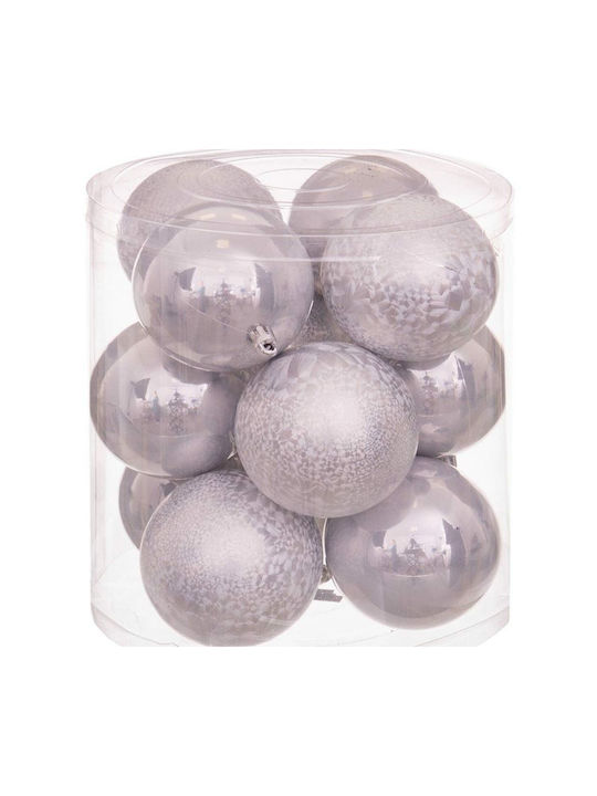 BigBuy Christmas Plastic Ball Ornament Silver 8cm 12pcs