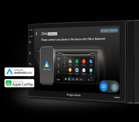 Kruger & Matz Ηχοσύστημα Αυτοκινήτου 2DIN (Bluetooth/USB/WiFi/GPS/Apple-Carplay/Android-Auto) με Οθόνη Αφής 7"