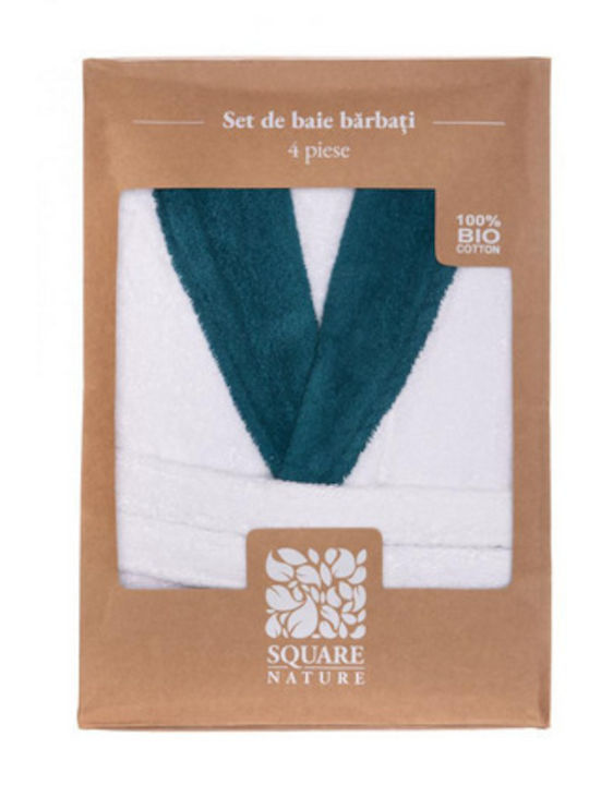 Heinner Halat de baie pentru bărbați cu Guler în Culoarea Alb Set de papuci de casă 550gr/m²