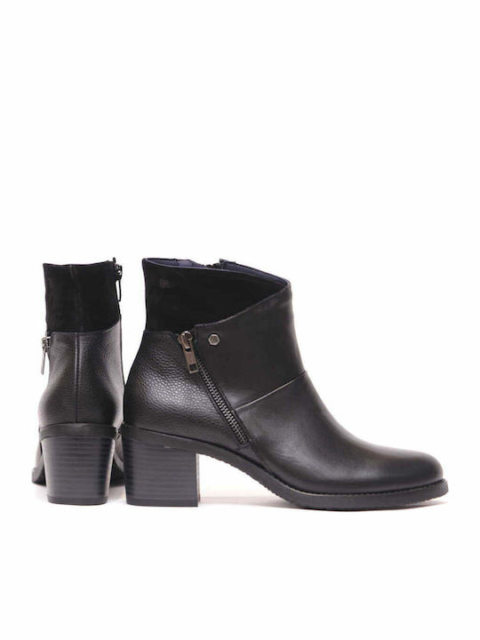 Leder Damen Stiefeletten Schwarz