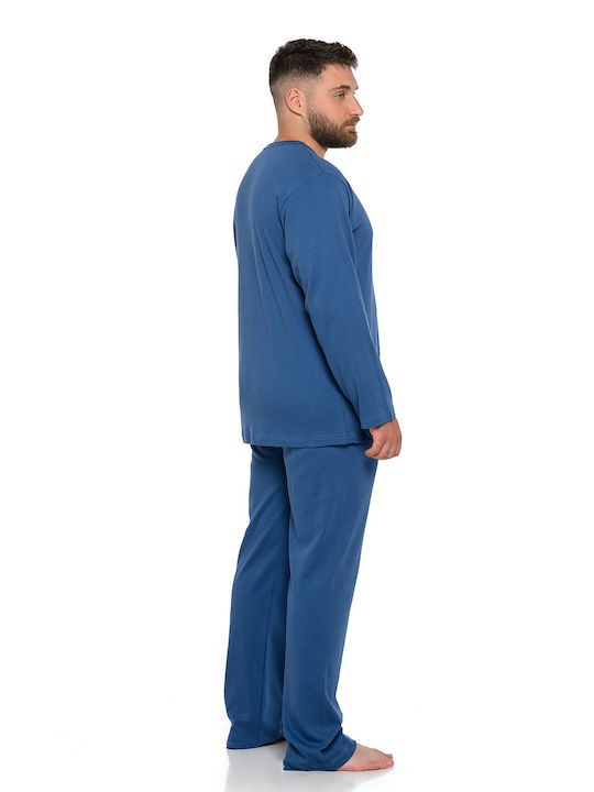 Axion Men's Winter Cotton Checked Pajamas Set Blue