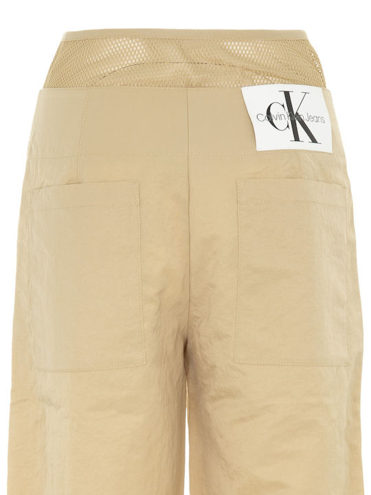 Damen Hoch tailliert Stoff Hose Beige