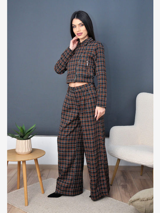Olian Women's BLACK-ROCK Set with Trousers Checked