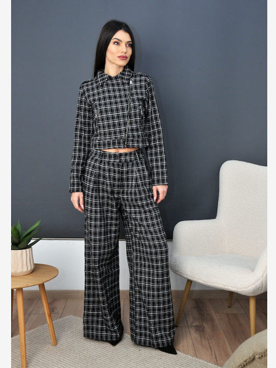 Olian Women's BLACK-SEASTERN Set with Trousers Checked