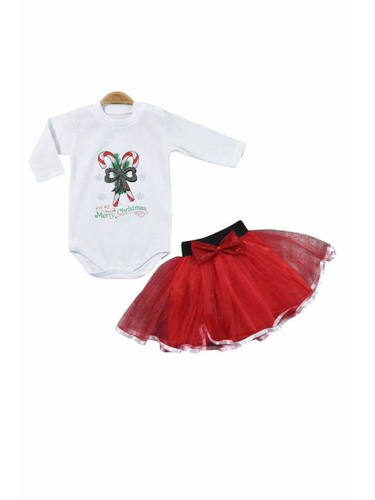 Pabbuc Baby Baby Bodysuit Set Long-Sleeved with Skirt Red