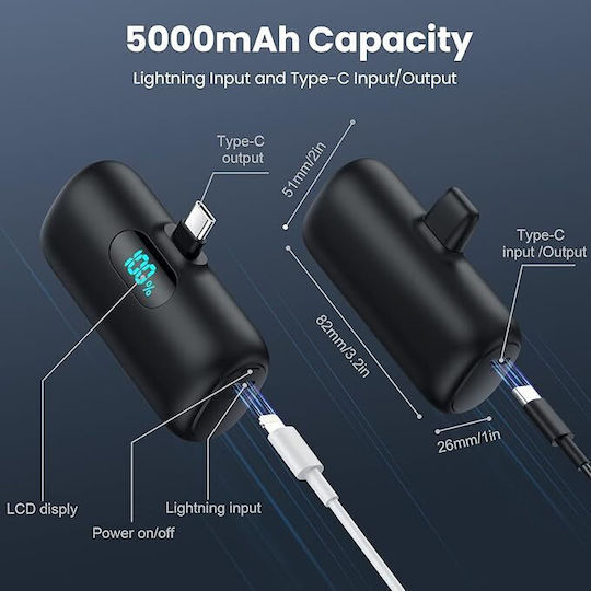 Portable K53-TYPE-C Power Bank 5000mAh 15W Power Delivery Μαύρο