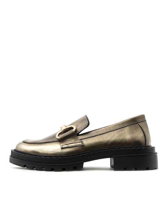 Inuovo Leather Women's Loafers in Gold Color