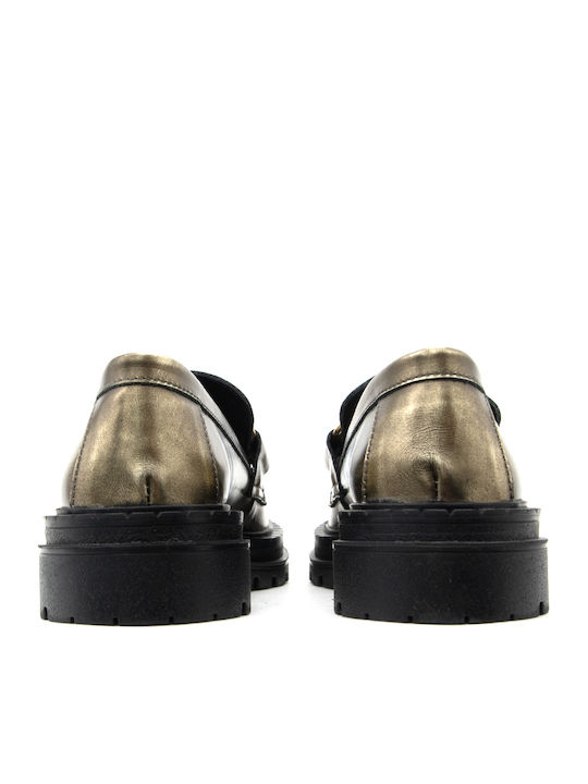 Δερμάτινα Γυναικεία Loafers σε Χρυσό Χρώμα
