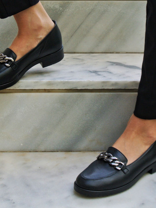 Δερμάτινα Γυναικεία Loafers σε Μαύρο Χρώμα