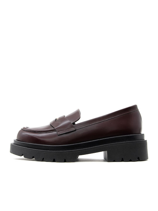 I Athens Leder Damen Loafers in Burgundisch Farbe