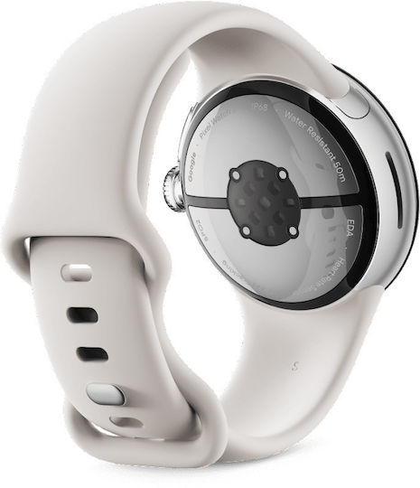 Google Pixel Watch 2 Aluminium 41mm με Παλμογράφο (Polished Silver / Porcelain Active Band)