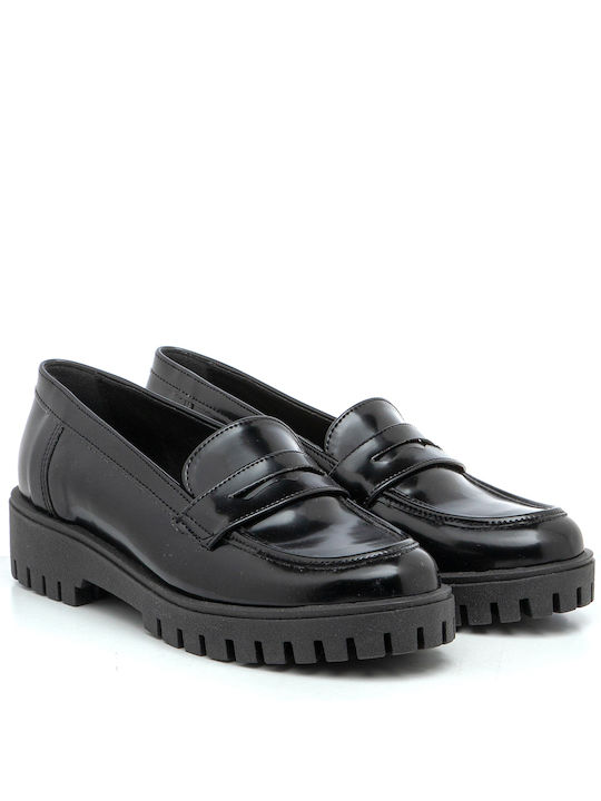 Aventis Shoes Patent Leather Women's Loafers in Black Color