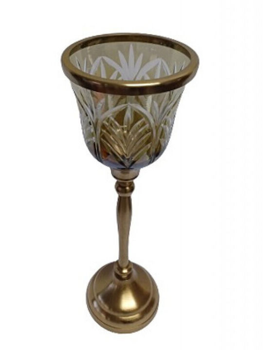 Καρβούνης Candle Holder Glass in Gold Color 11.5x11.5x33cm 1pcs