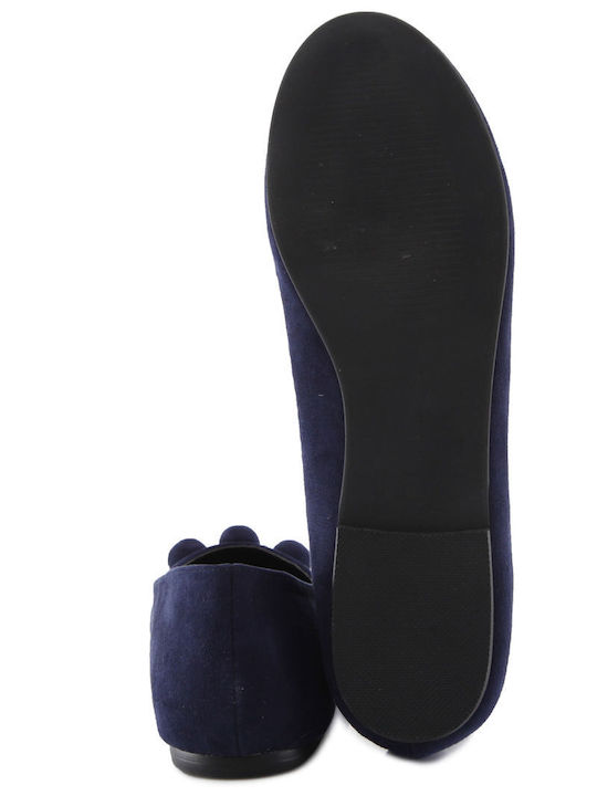 Feng Shoe Suede Γυναικείες Μπαλαρίνες σε Navy Μπλε Χρώμα