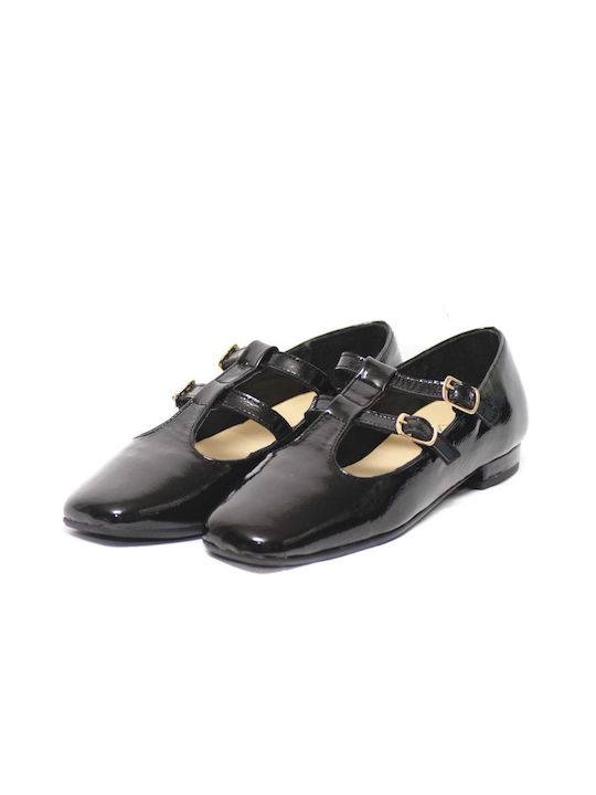 Top3 Damen Ballerinas aus Lackleder mit Riemen in Schwarz Farbe