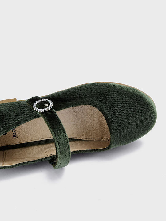 Mayoral Kids Leather Ballerinas with Adjustable Metal Clasp Green