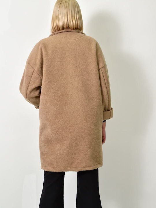 Damen beige Mantel mit Knöpfen