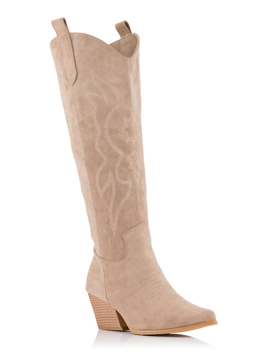 Wellspring Suede Cowboy Boots with Zipper Khaki