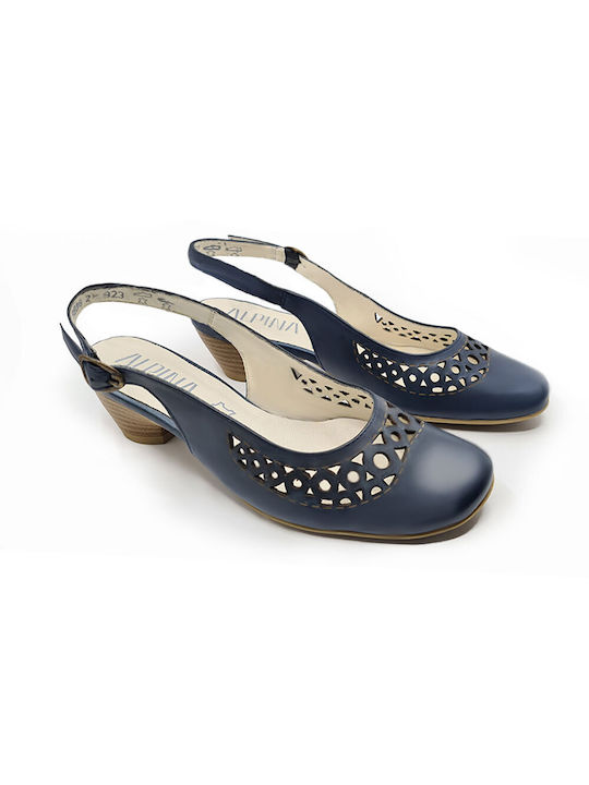 Alpina Leder Pumps mit Riemchen Marineblau