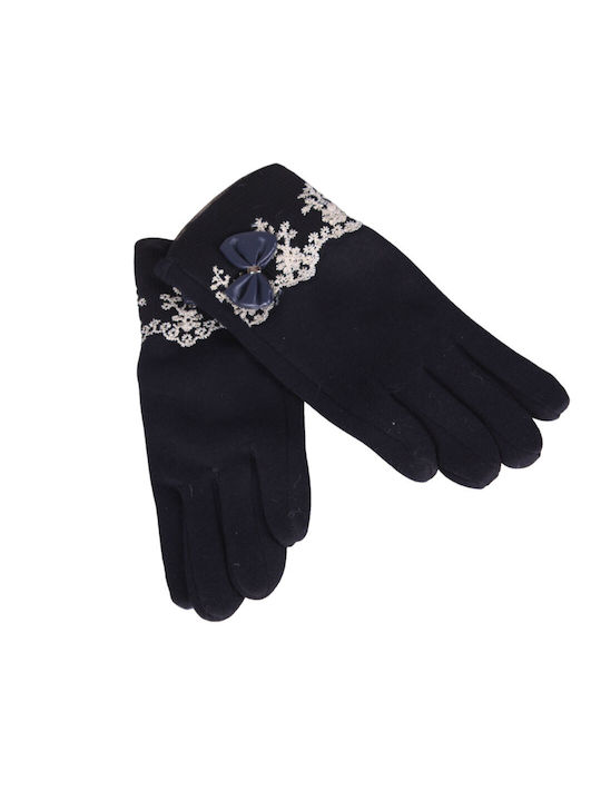 Μπλε Γυναικεία Δερμάτινα Γάντια Αφής με Γούνα