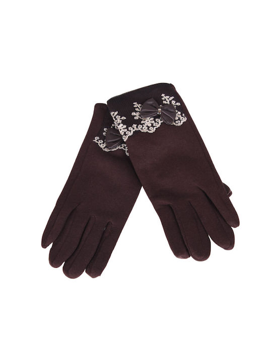 Women's Leather Touch Gloves with Fur Brown