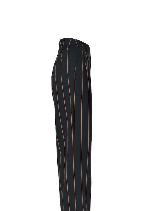 Berna Women's High Waist Fabric Trousers in Palazzo Fit Striped Black