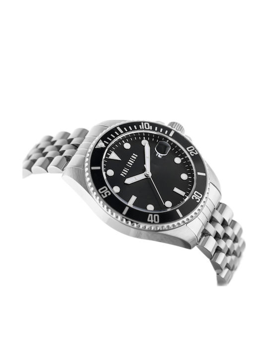 Paul Lorens Men's Battery Watch With Silver Black Metal Bracelet