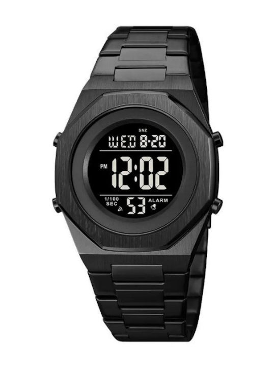Skmei Digital Men's Watch 40mm Chronograph Battery with Black Metal Bracelet