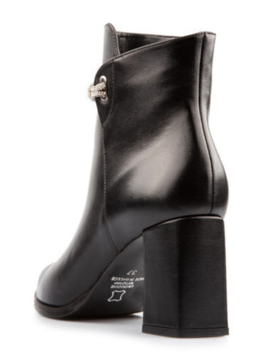 Leather Women's Ankle Boots with Medium Heel Black