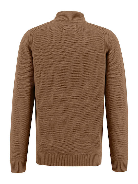 Fynch Hatton Herren Langarm-Pullover Ausschnitt mit Reißverschluss Camel