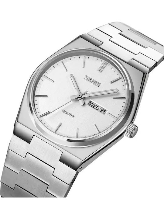 Skmei Ceas Bărbat 40mm Baterie cu Brățară Din Metal Argintie