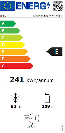 Beko Combină frigorifică 301lt NoFrost Î179.6xL59.5xA66.5cm. Inox B1RCNA344S