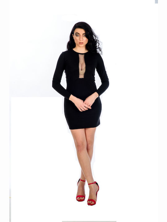 Mini Evening Dress with Sheer Black
