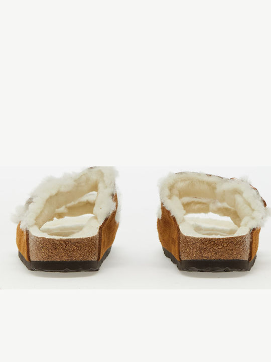 Arizona Shearling Anatomical Women's Slippers with Fur Brown Narrow Fit
