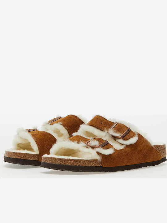 Arizona Shearling Anatomical Women's Slippers with Fur Brown Narrow Fit