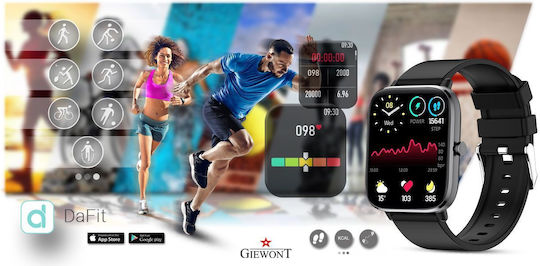 Giewont 230-2 Smartwatch με Παλμογράφο (Μαύρο)
