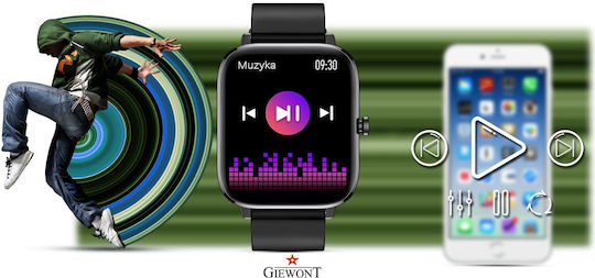 Giewont 230-2 Smartwatch με Παλμογράφο (Μαύρο)
