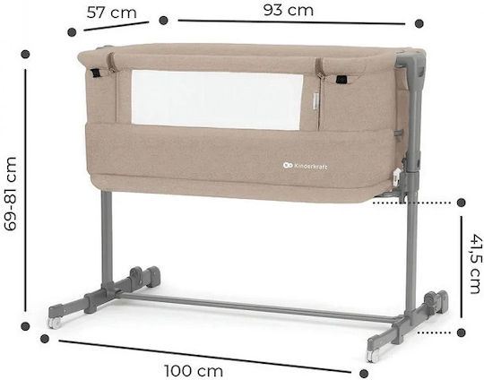 Kinderkraft Wiege Neste Grow mit Matratze, Seitlicher Öffnung und Rädern Beige