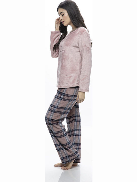 Galaxy Χειμερινό Γυναικείο Σετ Πιτζάμας Fleece Σαπιο Μήλο