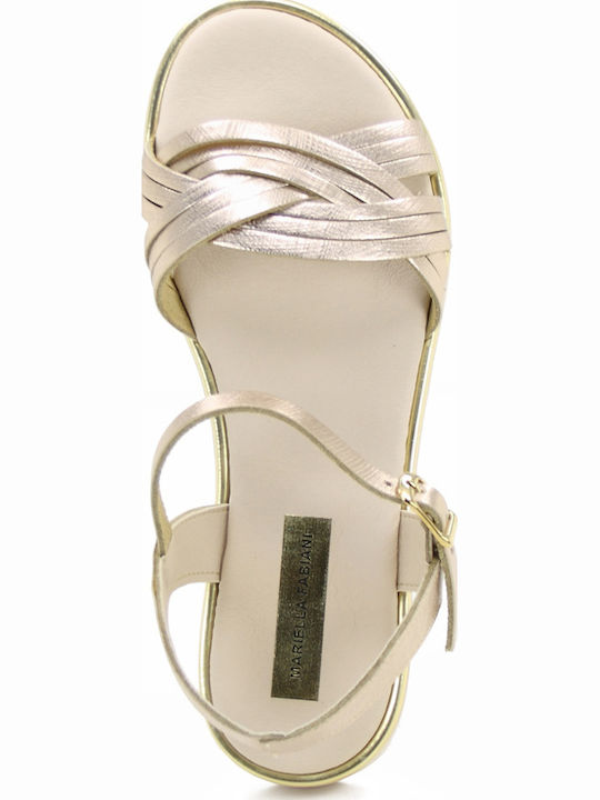 Кожени Дамски Сандали Flatforms Розови Златисти