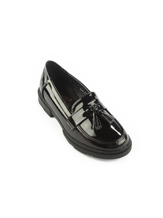 Fshoes Girls Patent Leather Moccasins Black