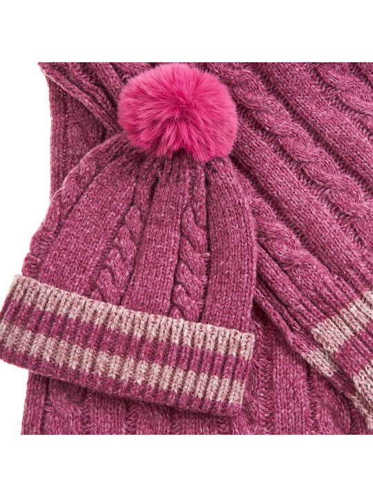 Set with Beanie Knitted in Fuchsia color