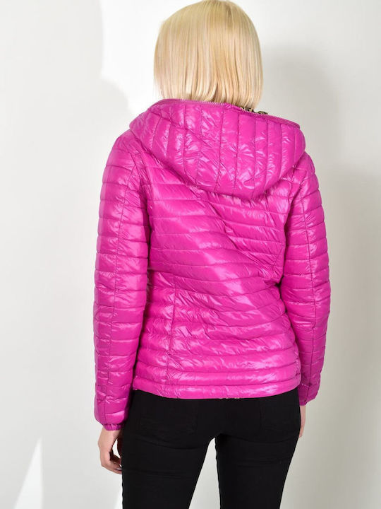 Women's Long Puffer Jacket for Winter Fuchsia